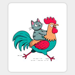 Cat on a Rooster Magnet